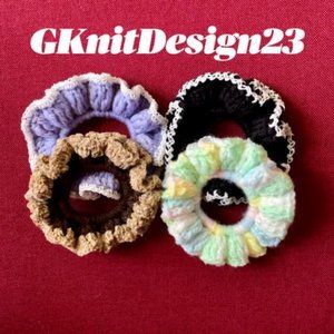 Crochet (4) hair ties, bun holders, Crochet Hair Scrunchies